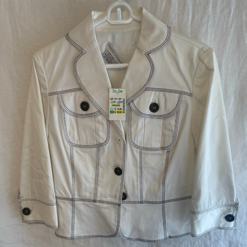 Maggy London Women's White with Black Stitching Jacket Size 4